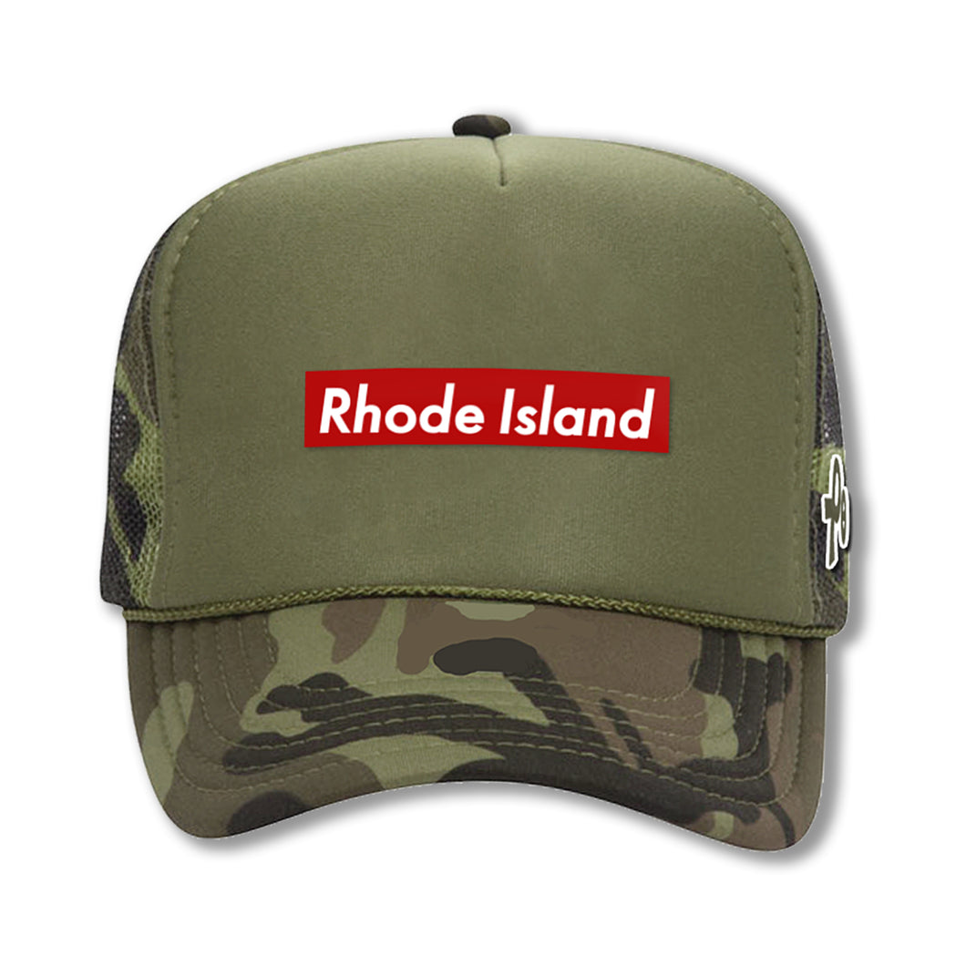 Rhode Island Bold Army Green Camo Trucker